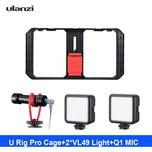 Ulanzi U-Rig Pro 3 Shoe Handheld Smartphone Video Rig Film Vlogging+MIC+VL49 Mini Light +MT-08 Mini Tripod for iPhone Samsung