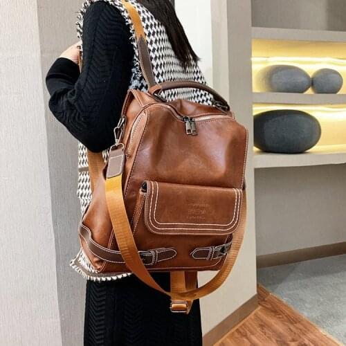 Retro Large Capacity Winter Style Women Leather Backpacks Female Ladies Shoulder School Bags For Teenage Girls Travel Backpack
