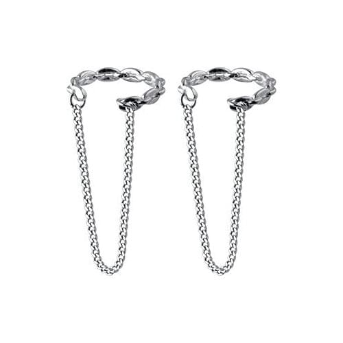 Real 925 Sterling Silver Chain Pattern Ear Cuffs Non-pierced Tassel Cartilage Earrings Ear Wraps for Women E0654