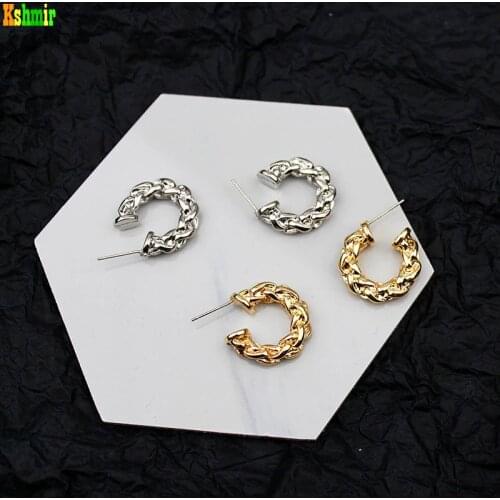 Kshmir Metallic Hoop Twist Earrings Punk Retro Earrings Female Simple Metallic Gold Earrings Female Chunky Earrings Jewelry