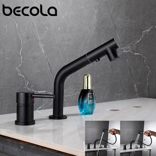Becola Bathroom Tub Faucet Single Handle Pull Out Spout Tap Deck Mounted Bath Faucet Brass Black Bathtub Faucet Water Mixer