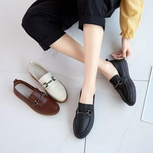 Tilocow Autumn Women Genuine Leather Retro Loafers Ladies Casual Flat Oxfords For Womens Soft Bottom Slip On Flats Shoes Woman