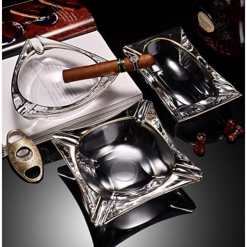 3 Size Glass Cigar Ashtray Home Indoor Ashtray Creative Crystal Ashtray Cigars Ash Tray Holder Smoking Accessory With Box Luxury