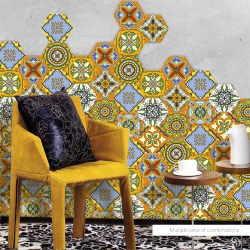 Funlife Waterproof Floor Sticker, Moroccan Style Home Decor Tile Sticker, Anti-slip Self-adhesive Stickers for Living Room Decal