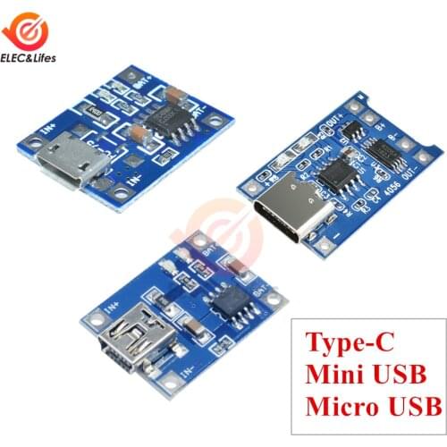 5Pcs 5V 1A Micro USB 18650 TP4056 TC4056A Type-c Lithium Battery Charging Board Charger Module+Protection Dual Functions TP4056