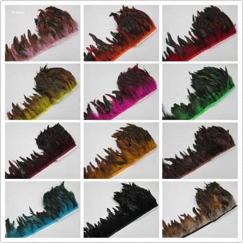 Hot sales 100 Meter Quality Chicken Rooster Tail Feather Trims Ribbons 13-18CM Strip for Dress Skirt Party Clothing Craft Making