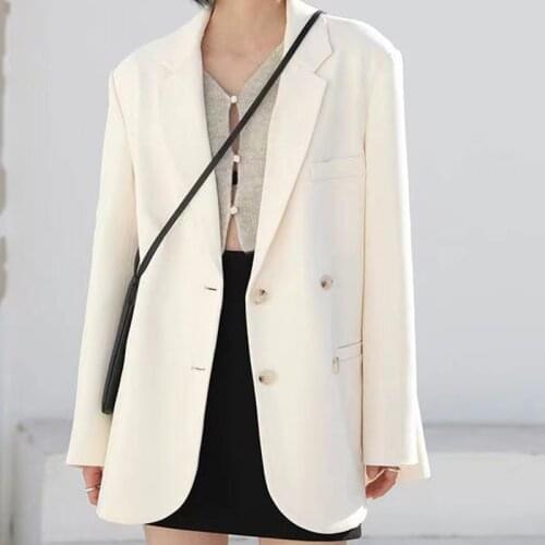 2021 Blazer Women Double Breasted Oversized Suits Official Ladies Loose Casual Jacket Long Sleeve Female Outwear Pure Color Coat