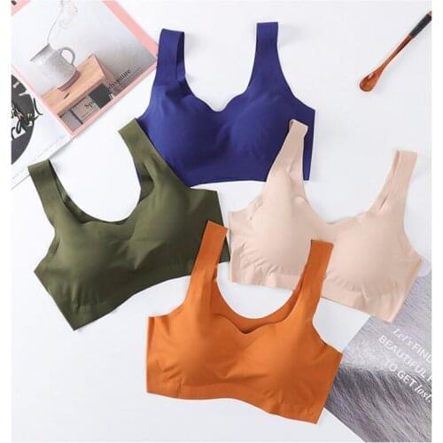 Ice Silk Bra Seamless Vest Bras Women Soft Thin Push Up Underwear Lingerie Sleep Top Chest Padded Bralette