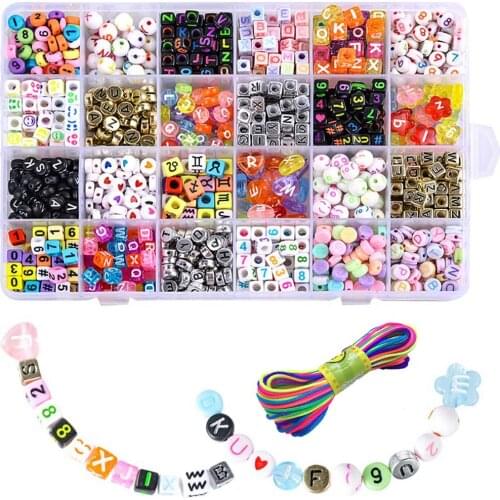 1200PCS Name DIY Bracelet Letter DIY Jewelry Making Beads Necklace Beads Candy Colors Jewelry Beads Cube with Beading Thread