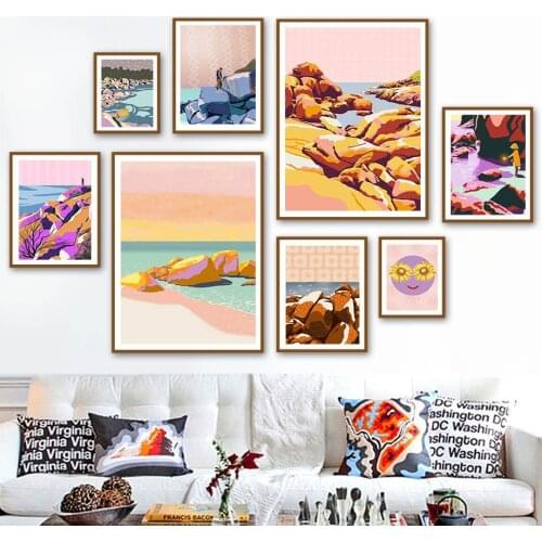 Abstract Mountain Tree Stone Sun Sea Beach Wall Art Canvas Painting Nordic Posters And Print Wall Pictures For Living Room Decor