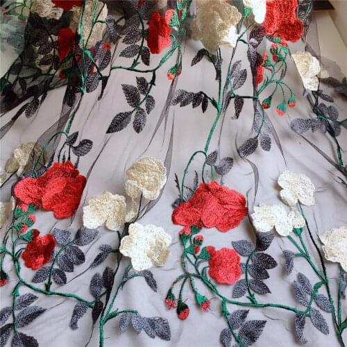 African Tulle Lace Fabric Beautiful Embroidery Flower Blossom Transparent Mesh Lace Fabric For Wedding Dress 1 Yard