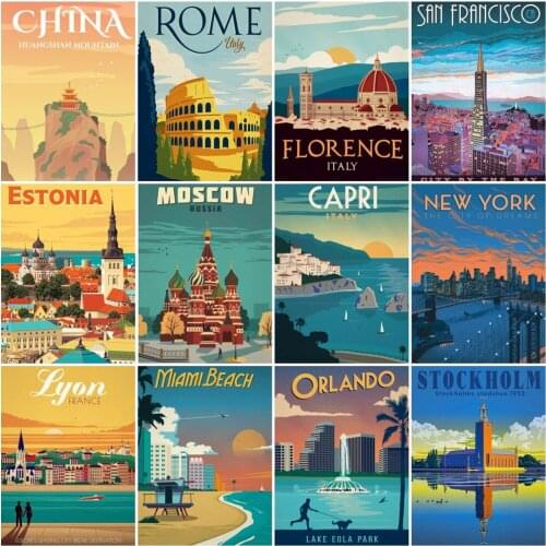 HUACAN Diamond Painting Vintage Europe America Cities Embroidery Landscape Cross Stitch Home Decor Handmade Gift