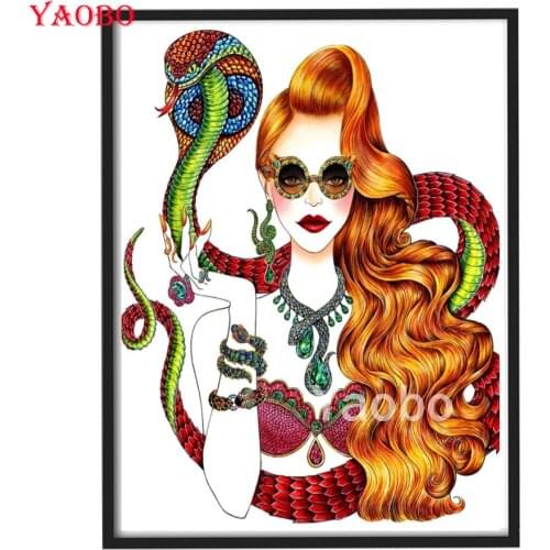 Diamond Painting Full Square Beauty and Cobra Diamond Embroidery Cross Stitch Handicraft Diamond Mosaic Picture Of Rhinestones