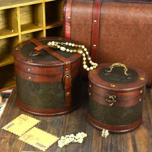 Antique round wooden box barrel-shaped tea pot retro storage box creative Chinese gift box antique tea round tin containers