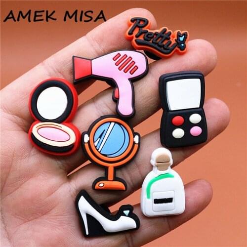 Freeshipping 1pcs Cosmetics Shoe Charms Foundation Box Mirror Perfume Shoes Accessories Decoration Fit Croc Jibz Kids Gifts U240