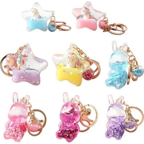 2in Bag Pendant Drift Bottle Keychain Cartoon Key Ring Decoration Backpack Handbag Ornament Transparent Star/Bunny Ring D5QA