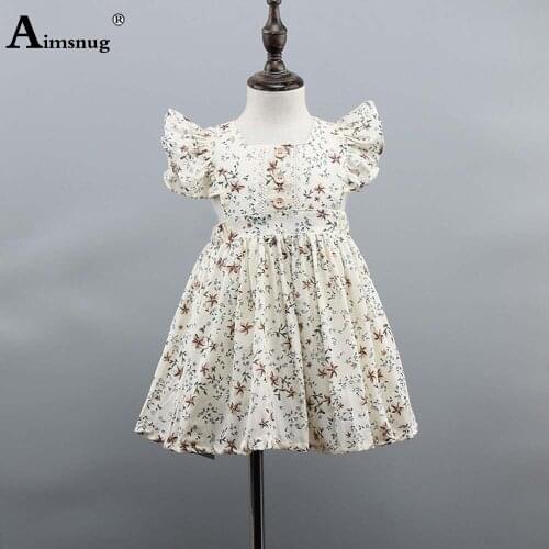 Children Short Princess Dress Girls Petal Sleeve Birthday Party Dresses 2021 Kids Square Collar Sweet Model Flower Print Dress