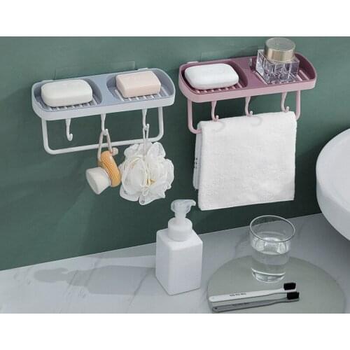 Soap Box Punch-free Double Suction Cup Hanging Soap Boxes Bathroom Toilet Wall Hanging Storage Holder With Hook Home Supplies