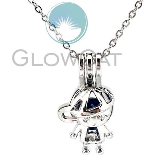 KK1242 Cool Hat Boy Beads Cage Locket Pendant Perfume Diffuser Pearl Cage Necklace