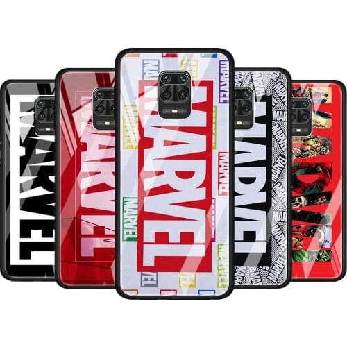 Marvel logo cool for Xiaomi Redmi Note 10 Pro Max 10S 9T 9S 9 8T 8 7 Pro 5G Luxury Tempered Glass Phone Case Cover