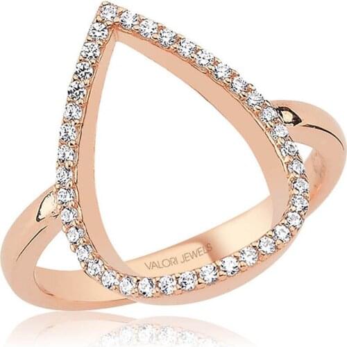 Valori Jewels Elegant Drop, Zirconia White Gemstone, Rose Gold Plated, Sterling Silver Ring