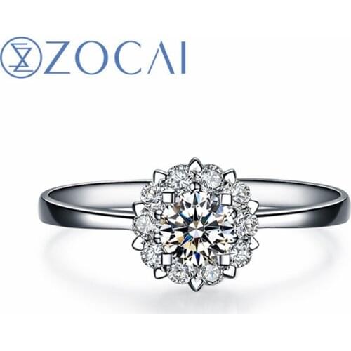 ZOCAI Drown IN Love " 18K White Gold (Au750) 0.8 Carat Diameter Effect " 0.20 CT Certified Diamond Engagement Ring W02967