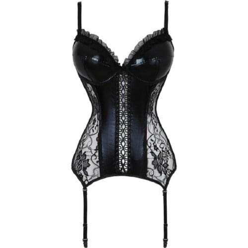 Sexy Bustier Corset Steampunk Women Synthetic Leather Plus Size Overbust Corset Lingerie Solid Leather Bustier Women Clothes