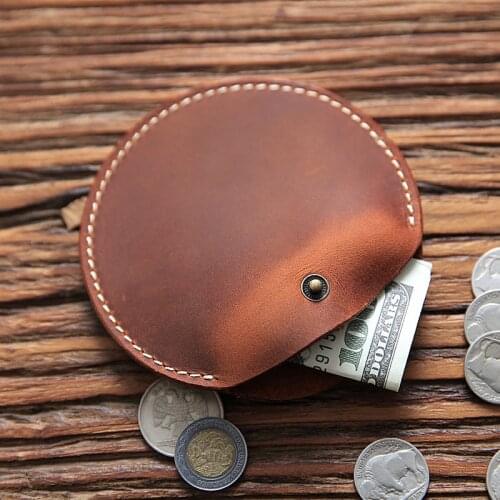 GROJITOO Handmade Crazy Horse Leather Coin Purse Cowhide Mini Wallet ultra thin leather coin bag short money bag Storage Bag