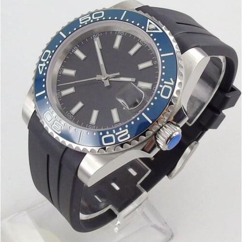 SUB Steel Case Mechanical Mens Watch Luminous Black Dial 21 Jewels MIYOTA 8215 Rubber Bracelet Date Sapphire Glass