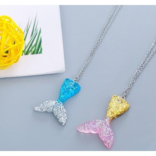 Fashion Colourful Gradient Mermaid Tail Shimmery Fish Scale Charm Necklace Choker For Women Girls Jewelry