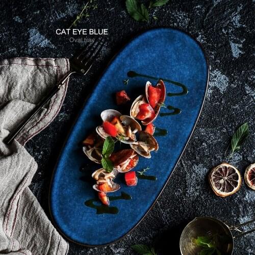 Campanulaceae Creative Ceramic Sushi Sashimi Plate Dinner Plate Blue Snack Plate Dinner Plate Flat Plate Oval Home Plate