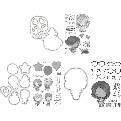 Music Girl Stencil Paper Card Transparent Silicone Clear Seal Stamps Metal Cutting Dies Embossing DIY Scrapbooking Photo Deco