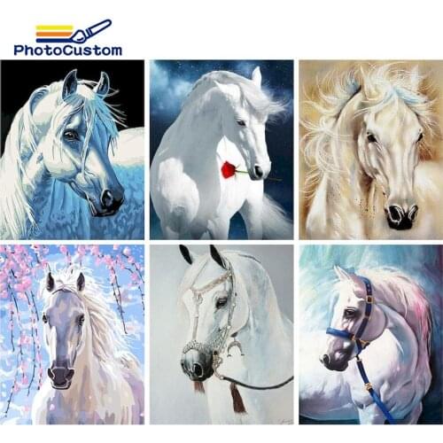 PhotoCustom Frame Coloring Horse By Numbers Kiss Kits Modern Drawing By Numbers Animals For Adult Home Decor Diy Gift Art