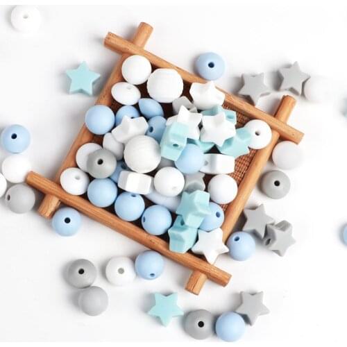 TYRY.HU 50pc Silicone Loose Beads Sets Spiral Star Lentil Shaped Accessories Necklace DIY Baby Teething Beads Safe Toys BPA Free
