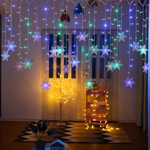 2020 New Christmas Decoration Curtain Snowflake LED String Lights Flashing Lights Curtain Light Waterproof Outdoor Party Lights