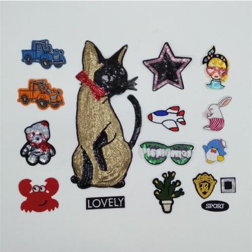 New arrive Cartoon Sequin Patches for Clothes Iron Patch Sewing Embroidery Patch Decoration Clothing Decal Sticker Accessories