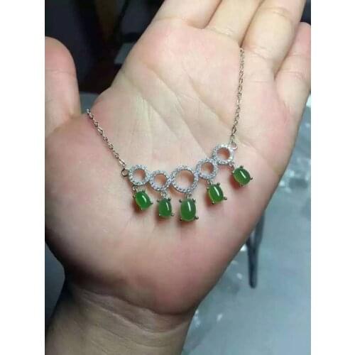 Natural green jasper Necklace natural gemstone Pendant Necklace S925 silver Fashion Elegant water drop Circle women Jewelry