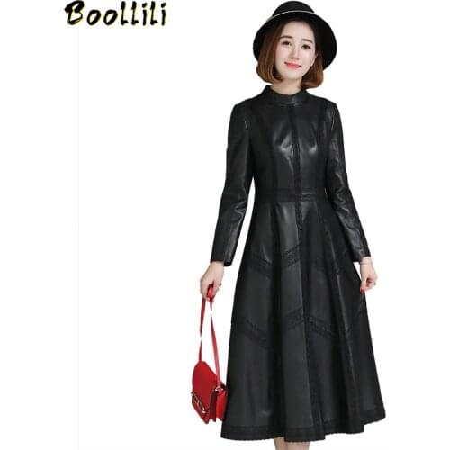 Boollili Womens Fur Coat Real Genuine Leather Jacket Women Clothes 2020 Korean Vintage Long Coat Elegant Black Chaqueta Mujer