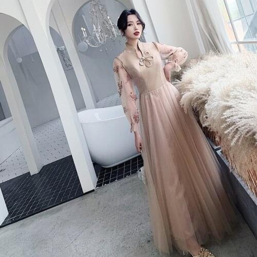 Bridesmaids Dresses Illusion Full High Tulle Lace Floor-Length A-Line Pearls Embroidery Luxury Pink Lady Wedding Party Gown E664