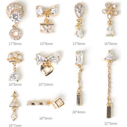2 pieces water drop Crystal Dangle Chain Charms Nail Jewelry Decorations 6 type luxury Zircon Crystal Rhinestones For Nails