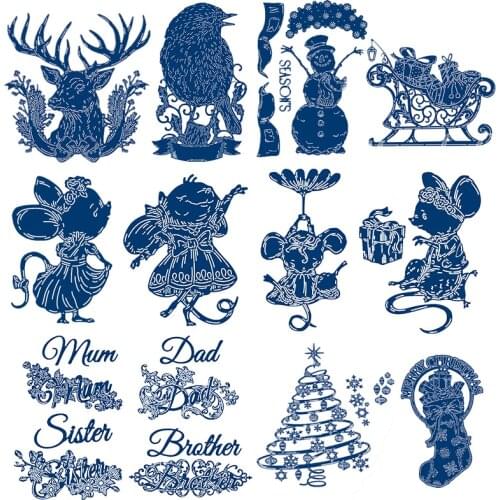Festive Stag Songbird Cute Mouse Snowman Flower Poinsettia Holly Christmas Tree Metal Cutting Dies for Scrapbooking New 2019