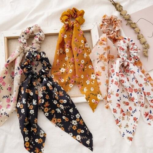 Floral Print Scrunchies For Women Elastic Hair Bands Streamers Bow Hair Scarf Hair Rope Ties Fashion Hair Accessories