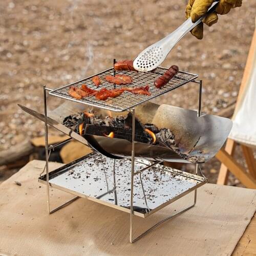 Folding Barbecue Grill Bonfire Stove Camp Cooking Supplies Fire-Burning Bench Grill for Camping Picnic Barbeque