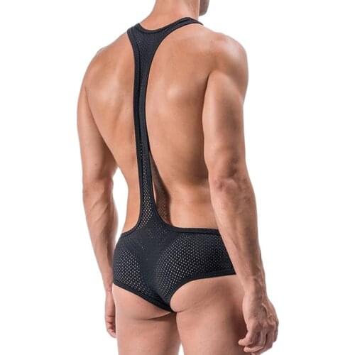 Sexy Lingerie for Him Black Gladiator Wrestling Suit Body Harness Teddy Costume, Night Club Party Pole Dance Wear, Size M to XL