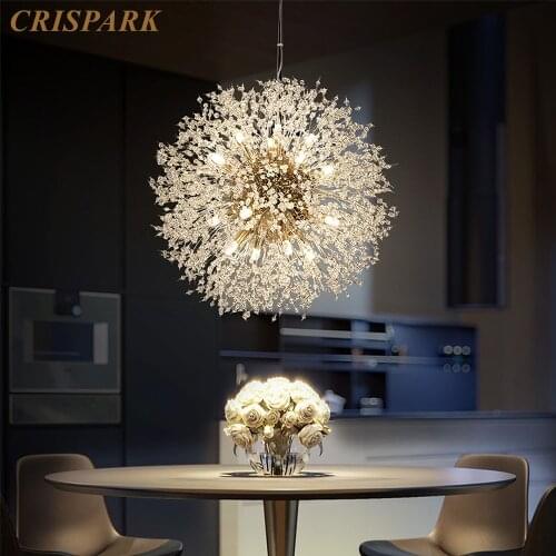 Crystal Starburst Modern Chandelier Light LED G9 Nordic Stainless Steel Dandelion Hanging Lamp Art Deco Bedroom Kitchen Island