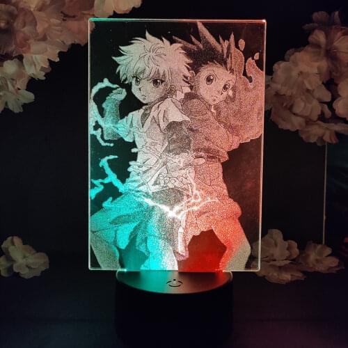 Hunter x Hunter LED Anime Lamp Mixed Color Upward Lighting HD Manga Scene Otaku Bedroom Art Deco Collectible Gon x Killua