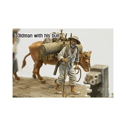 Unassambled 1/35 Old Man with His Bull Resin figure miniature model kits Unpainted