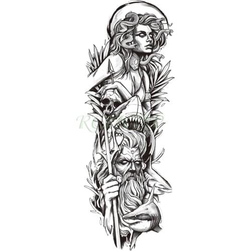 Waterproof Temporary Tattoo Sticker Arrow Medusa Sexy Girl Shark Zeus New Fashion Full Arm Fake Tatto Flash Tatoo for Men Women
