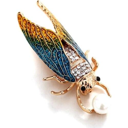 Funny gold cicada insect brooch women party coat metal animal brooches accessories
