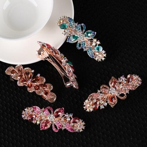 1PC Woman Girls Crystal Barrettes Hair Clips Rhinestone Flower Resin Floral Horsetail Headwear Ponytail Holder Hair Accessories